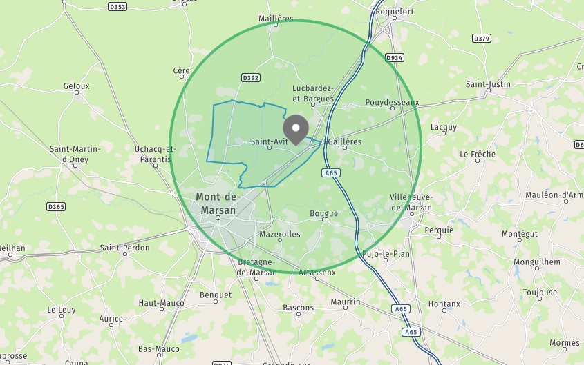 Visualisez le rayon de 10 kms autour du golf